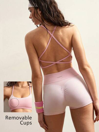 VARSIVA 女士撞色露背吊带运动文胸和短裤套装