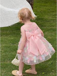 SHEIN Baby Girl Woven Cutout Round Neck Sleeveless Dress - Multicolor - View 1