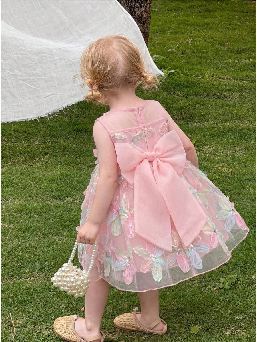 SHEIN Baby Girl Woven Cutout Round Neck Sleeveless Dress - Multicolor - View 1