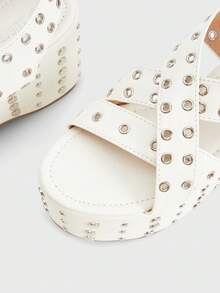 Sugerpunk Ladies, Spike Buckles, Lame-Heeled Platform Sandals. 2000s Style Summer Shoes - White - View 4
