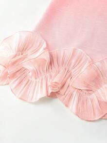 SHEIN LUNE 女士优雅缎面双层荷叶边无袖背心，适合春夏外出和约会 - 粉色 - 查看 3
