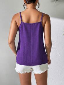 LUMIGAL Women's Summer Minimalist Solid Color Pleated Loose Camisole - Violet Purple - View 2