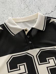 EVRINFINITE Men's Numeric Print Short Sleeve Casual Commuter Polo Shirt - Multicolor - View 4