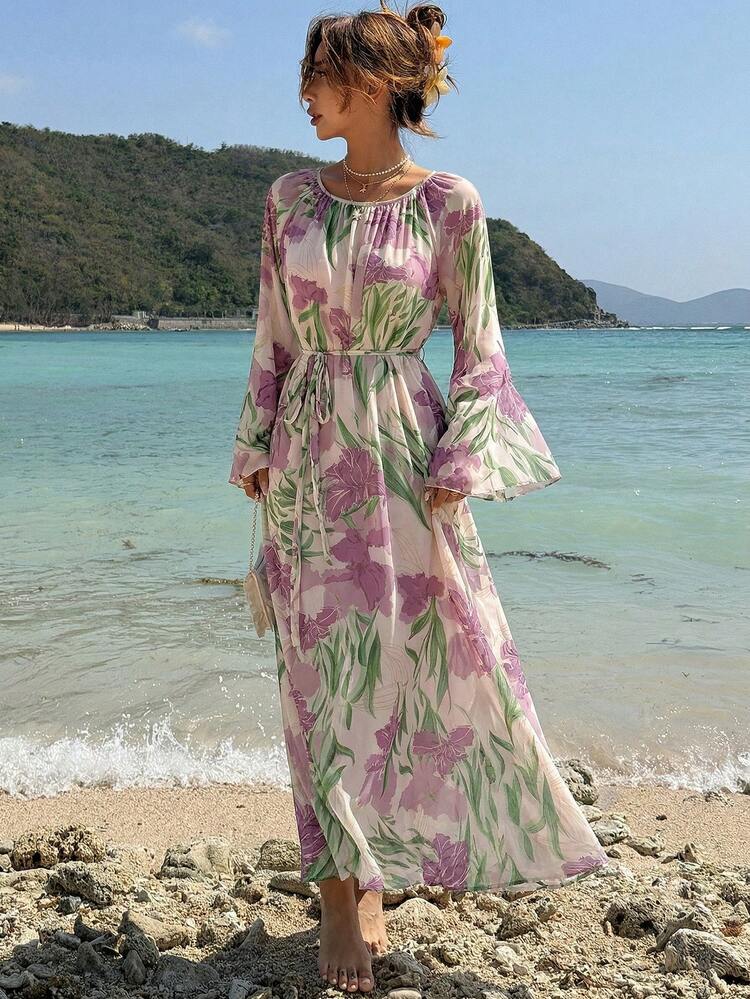 Floral Print Loose Long Dress For Women Summer Boho