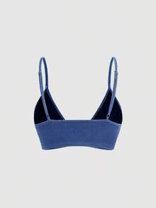SHEIN MOD 女士牛仔吊带背心，短款，带胸垫，蓝色 - 中等水洗藍 - 查看 2