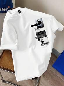 Claim Dot Camiseta de cuello redondo con diseño de collage en blanco y negro "NEW MOMENT" "THE PAST", top de cuello de tripulación minimalista retro clásico, unisex - Blanco - Ver 1