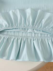 SHEIN Vintaside Kids 年轻女孩优雅甜美可爱贴花圆领短袖荷叶边下摆宽松休闲时尚连衣裙，适合夏季度假旅行 - 綠色 - 查看 11