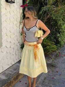 Lucivie Top de tirantes de estilo retro de playa sexy y elegante de mujer, de punto de ganchillo a rayas - Blanco y Negro - Ver 6