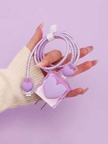 6pcs Cute Bow Candy Color Cable Protector Case, Data Cable Organizer Bag, Digital Accessories Storage Box, Anti-Drop Zipper Pouch, Compatible With 20W Fast Charger - Multicolor - View 20