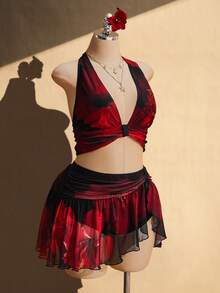 SHEIN ICON Bộ áo hai dây và chân váy ngắn in hoa dành cho nữ cỡ lớn. - Nhiều màu - Xem 5