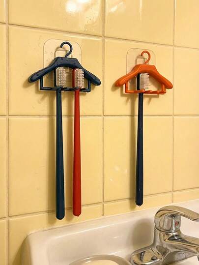 Joivida Creative Mini Hanger-Shaped Toothbrush Holder Wall-Mounted Drill-Free Toothbrush Storage Rack For Couples Bathroom Vanity Toothpaste And Toothbrush Organizer Space-Saving Home Storage Tool