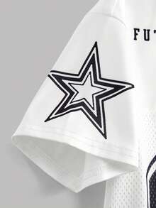 Girlism Tricou Tween pentru fete, negru, alb, stil american, cu slogan digital, casual, cu dungi, decolteu în V, umăr gol, tricou lejer și tricou cu grafică numerică, asortat cu pantaloni cargo cool cu picior drept și buzunar, set din 2 piese, ținută la modă pentru primăvară, vară, toamnă, set ținută de vacanță de vară - Alb-negru - Vizualizare 12