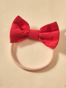 SHEIN Playful Pals 女婴爱心印花短袖网纱连体衣，配蝴蝶结发带，时尚可爱独特设计 - 紅色 - 查看 7