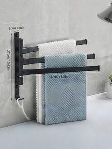 Aluminum 180 Degree Rotating Shower Towel Rack With Hooks Wall Mounted Foldable Drill Free Installation Large Capacity Strong Load Bearing For Bathroom Organization Storage Space Saving Modern Minimalist Bathroom Accessories Must Have - Multicolor - View 5