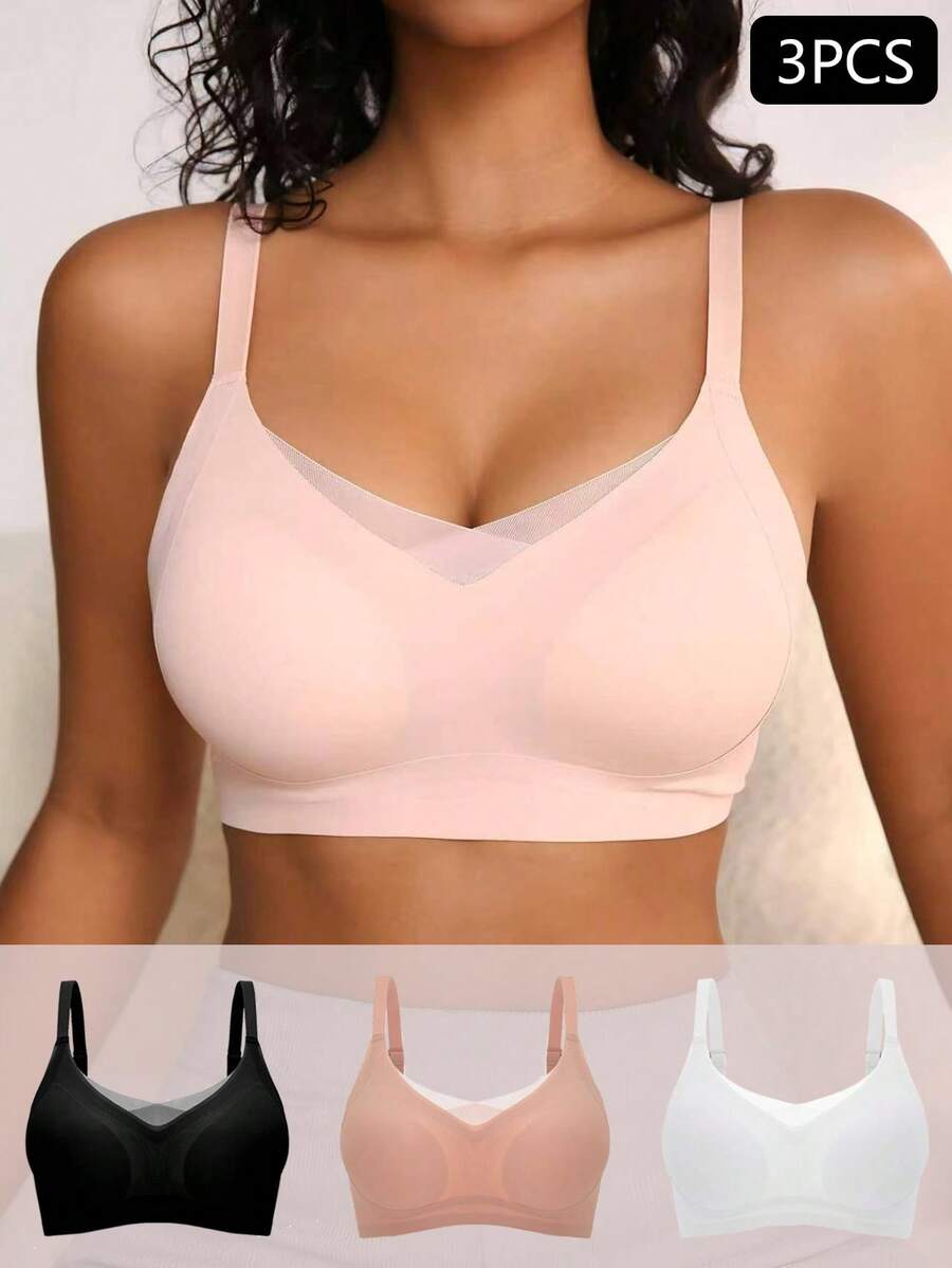 NudeFit 3-Pack Minimalist Seamless Mesh Patchwork Adhesive Bras - Multicolor - View 1