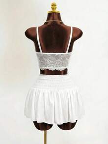 Sirith Women's Solid Color Shirred Waist Drawstring Shorts - White - View 8