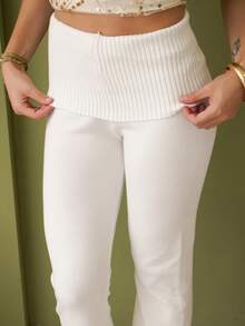 Ananda Vibes Simple Apricot Tight Low-Waist Flare Knit Pants Suitable For Commuting, Home, Outdoor, Youth-Oriented In Fall/Winter - White - View 4