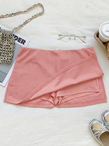 Comfortcana Women's Pink Side Slit Hem Short Bodycon Mini Skirt - Pink - View 5