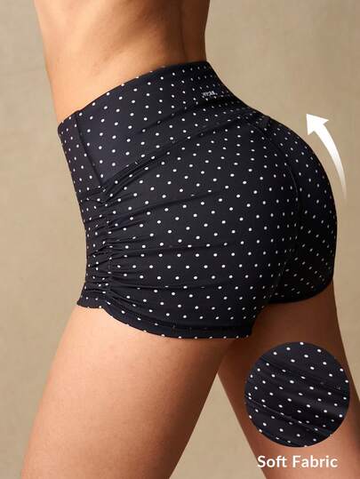 VARSIVA Polka Dot Print Ruched Fitted Sports Shorts