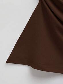 SHEIN EZwear Plus Size Coffee Brown Ruched Strapless Elastic Knit Top - Coffee Brown - View 3