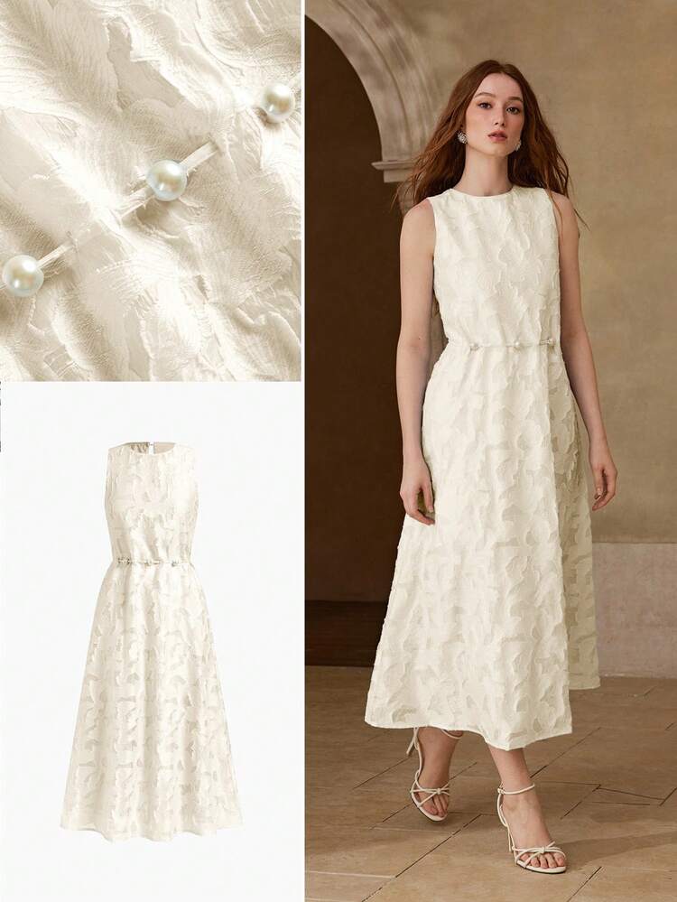 WOMEN'S DELICATE CUTOUT TEXTURED FABRIC LONG DRESS, SUITABLE FOR DATES IN SPRING/SUMMER