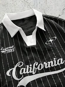 EVRINFINITE 男士V领短袖Polo衫，休闲印花T恤，夏季 - 黑色 - 查看 3