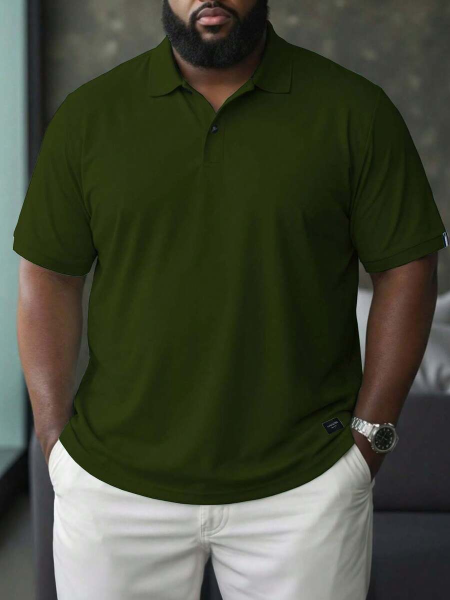 Manfinity Homme Plus Size Men's Casual Versatile Commuting Short Sleeve Polo Shirt - Army Green - View 1
