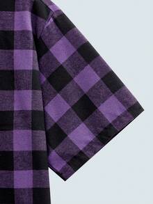 Modcrash 男士休闲格子印花短袖衬衫 - 紫色 - 查看 5