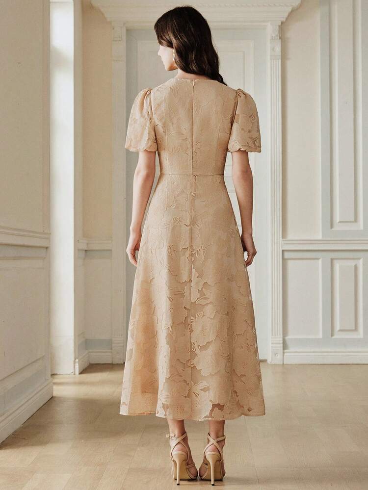 Women's Elegant V-Neck Petal Sleeve Midi Dress, New Summer Romantic Dress, Holiday Dress