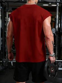 Gym Rark 男士哑铃印花宽肩运动背心 - 酒紅色 - 查看 2