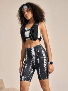 Exploreva Exploreva Women's New Elastic Printed Black Slimming Drawstring Waist Outdoor Shorts - Black - View 3
