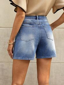 Selenza Women's Elegant Denim Shorts For Summer - Medium Wash - View 2