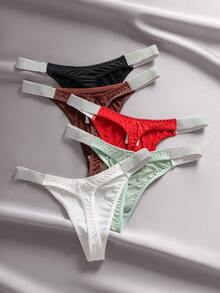 EmpressEnvy 5pcs/Set Sexy Rhinestone Elastic Waist Icy Silk Low-Rise T-Pants - Multicolor - View 2