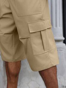 Manfinity Homme Quần lửng dáng rộng, màu trơn, có dây rút, dành cho nam giới cỡ lớn, thích hợp cho mùa xuân/hè. - Màu Khaki - Xem 4