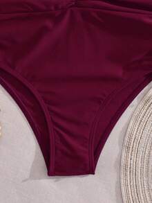 Swim SXY Bộ bikini hai mảnh cổ yếm màu trơn dành cho nữ, có gọng nâng ngực, thích hợp cho kỳ nghỉ hè. - Màu đỏ tím - Xem 7