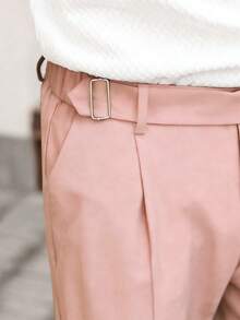 Manfinity CasualCool Men's Casual Solid Color Commuter Pants With Pockets For Ceremony - Pink - View 5