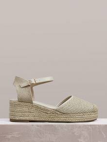 Styleloop Sandalias de plataforma y cuña de verano para mujer con tira de tobillo trenzada y punta abierta - Albaricoque - Ver 1