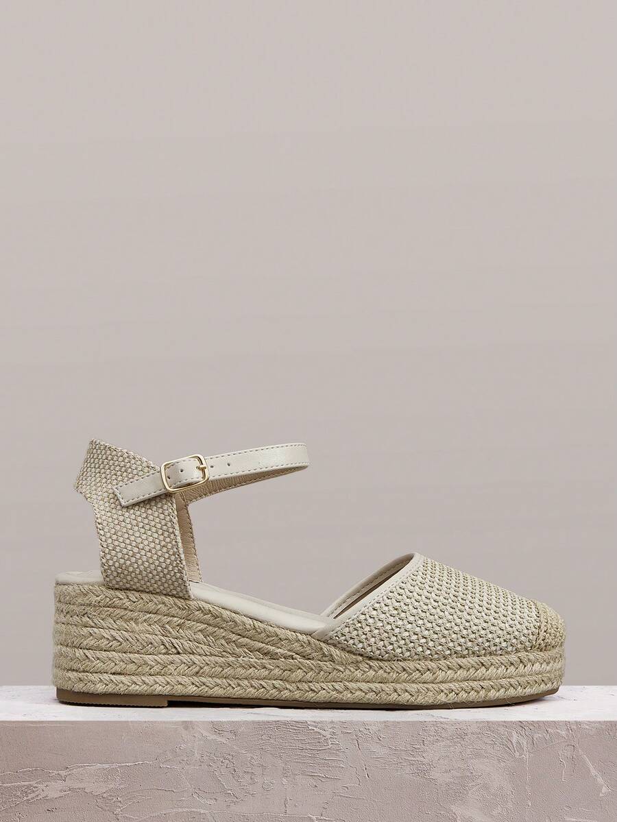 Styleloop Sandalias de plataforma y cuña de verano para mujer con tira de tobillo trenzada y punta abierta - Albaricoque - Ver 1