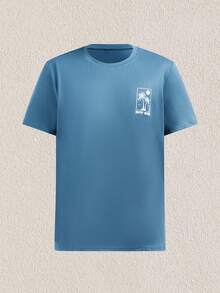 Mercer Haus 男士夏季字母棕榈树印花休闲简约短袖T恤 - 藍色 - 查看 1