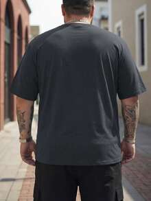 DRIVNCORE Plus Size Men's Solid Color Crew Neck Casual Short Sleeve T-Shirt, Summer - Dark Grey - View 3