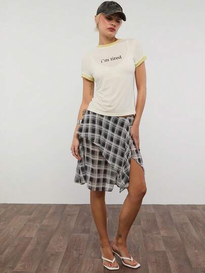 COUREZ Chân váy midi cạp thấp, chất liệu xuyên thấu, họa tiết kẻ sọc, xếp lớp, vạt bất đối xứng / Trang phục mùa hè phong cách Y2K cho nữ, trang phục mùa hè, chân váy midi, trang phục đi chơi, trang phục lễ hội, trang phục đi xem hòa nhạc, trang phục mùa xuân cho nữ.