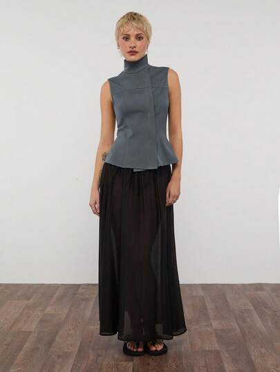 COUREZ Top sin mangas de cuello alto encogido / Ropa de verano Y2K para mujeres, tops sin mangas, tops con botones, tops ajustados, atuendos para salir, atuendos de verano, atuendos de concierto, atuendos de primavera para mujeres