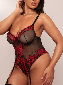 SHEIN BAE 4 件大码浪漫复古蕾丝拼布内衣套装 - 彩色 - 查看 8