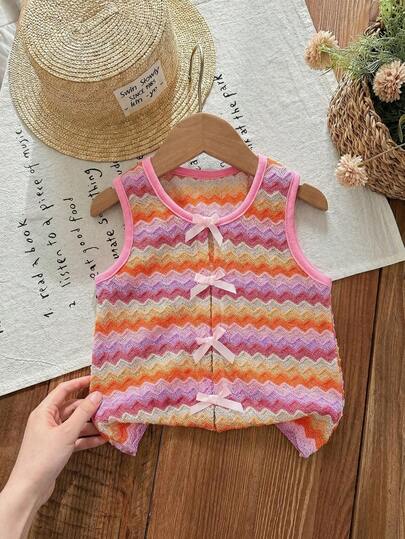 SHEIN Camiseta de tirantes con lazo para niña en vacaciones de verano