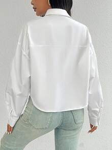 Rafferiza 女款白色優雅高端法式領長袖襯衫，時尚夏季度假風日常防曬上衣，春/夏 - 白色 - 查看 2