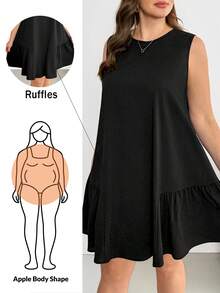 SHEIN Essnce Đầm ngắn không tay màu đen, kiểu dáng đơn giản, thoải mái, dễ mặc hàng ngày, cơ bản, đa năng, chất liệu vải có họa tiết, tôn dáng, thích hợp cho nữ, mùa xuân/hè. Phong cách thời trang đơn giản, trang phục mùa hè, phong cách mùa hè châu Âu. - màu đen - Xem 1