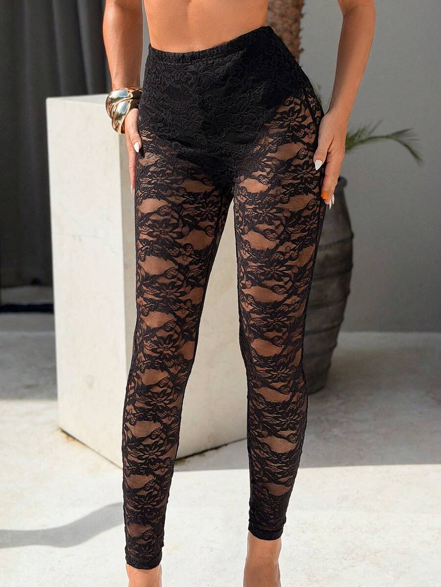 Sirith Quần legging ren xuyên thấu gợi cảm, thời trang dành cho nữ - màu đen - Xem 1