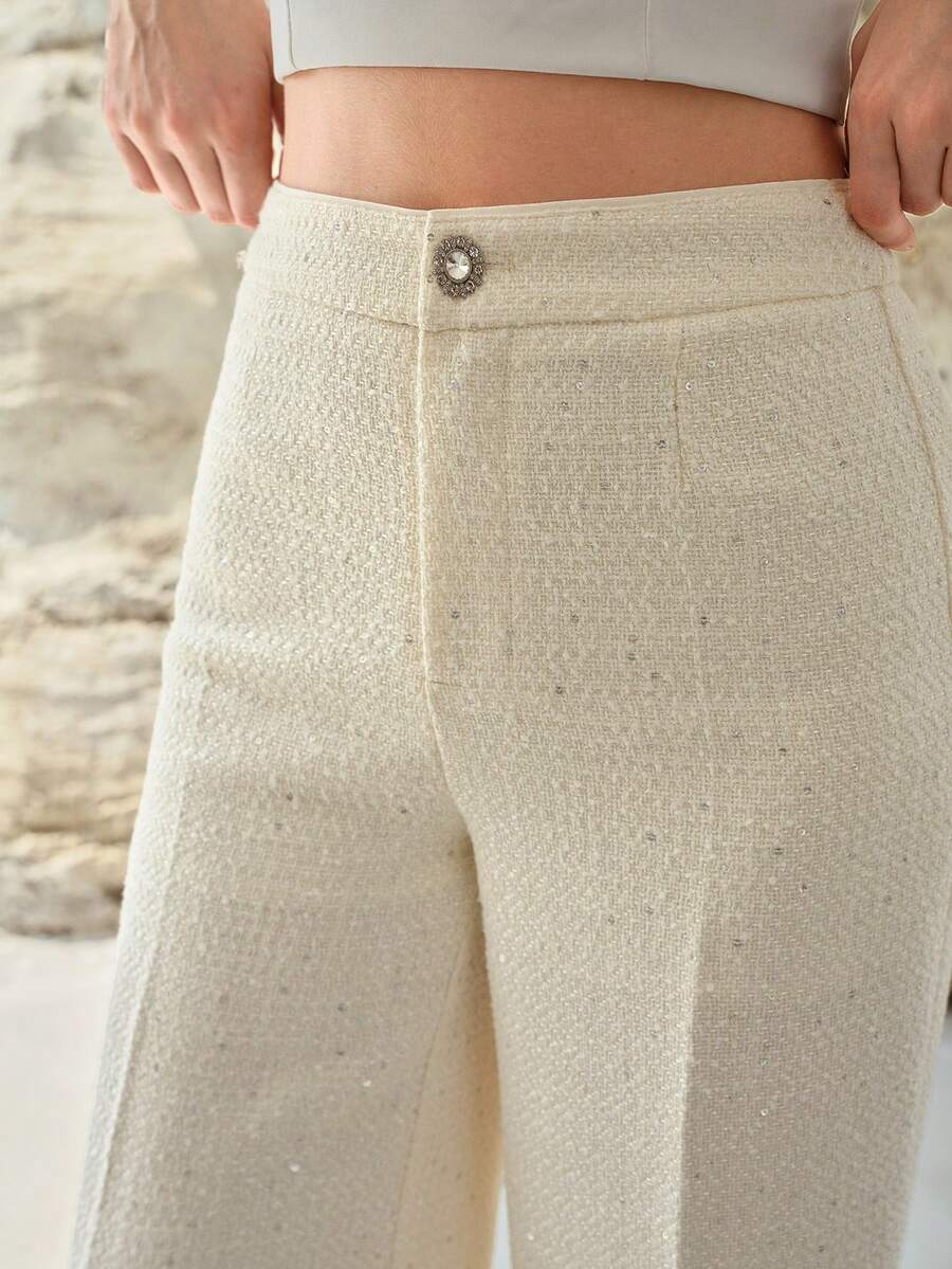 MOTF PREMIUM WOMEN'S TWEED SEAM FRONT SUIT PANTS - Beige - View 2