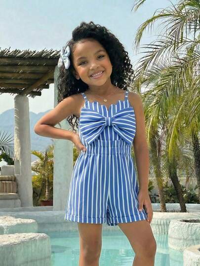 SHEIN 女童条纹编织休闲连体裤