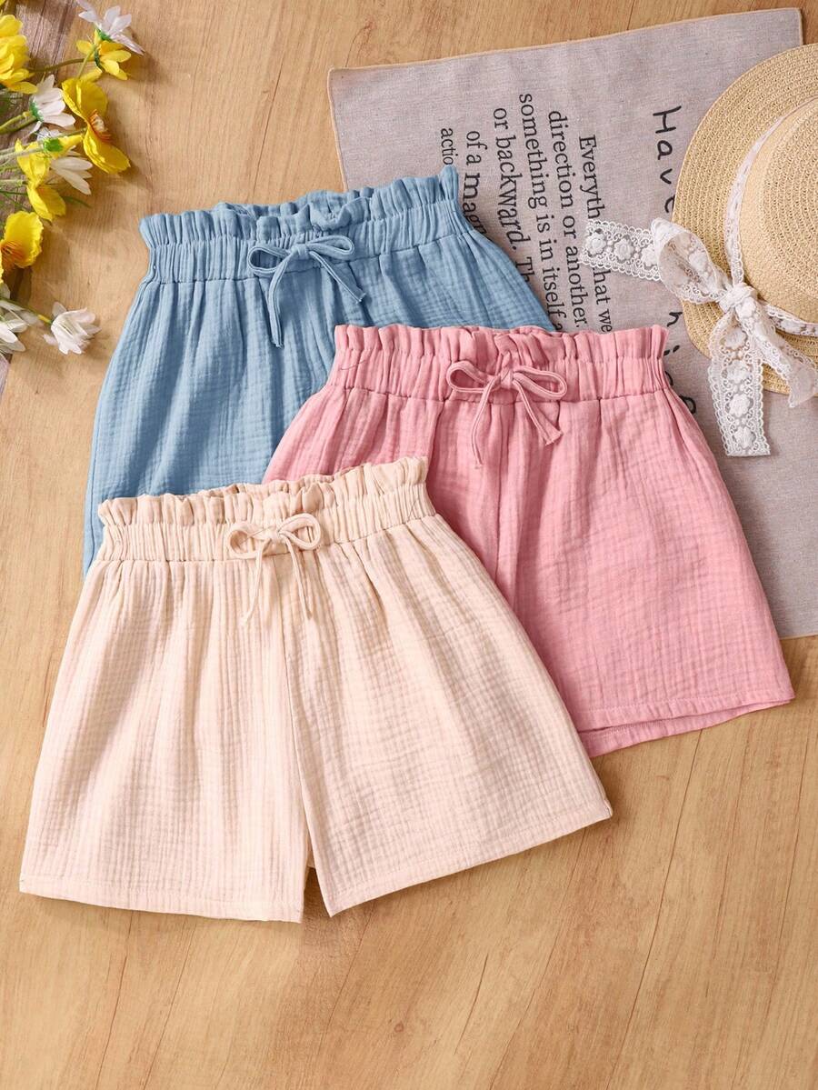 SHEIN 3 chiếc quần short cho bé gái tuổi teen - Màu xanh lam - Xem 1